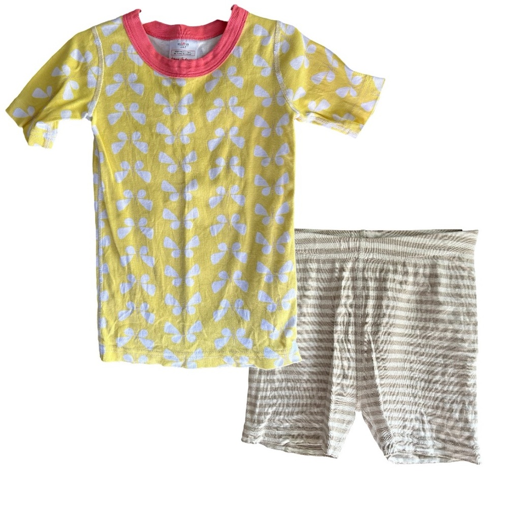 Hanna Andersson size 120 (6-7) yellow butterfly top with gray stripe shorts pjs